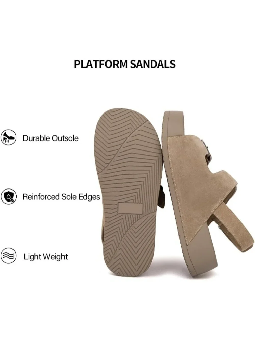 Women's Apricot Brown Genuine Leather Slip on Slide Buckle Platform Sandal Shoes